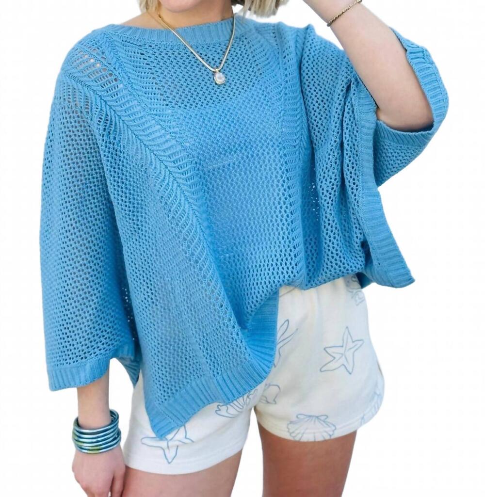 NEW SWEETKAMA hollow knit bat sleeve top in blue